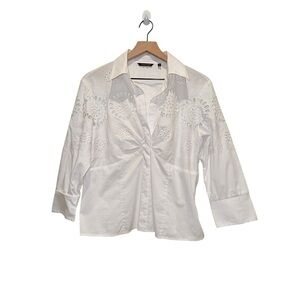 Samuel Dong White Eyelet Embroidered Twist-Front Blouse size M